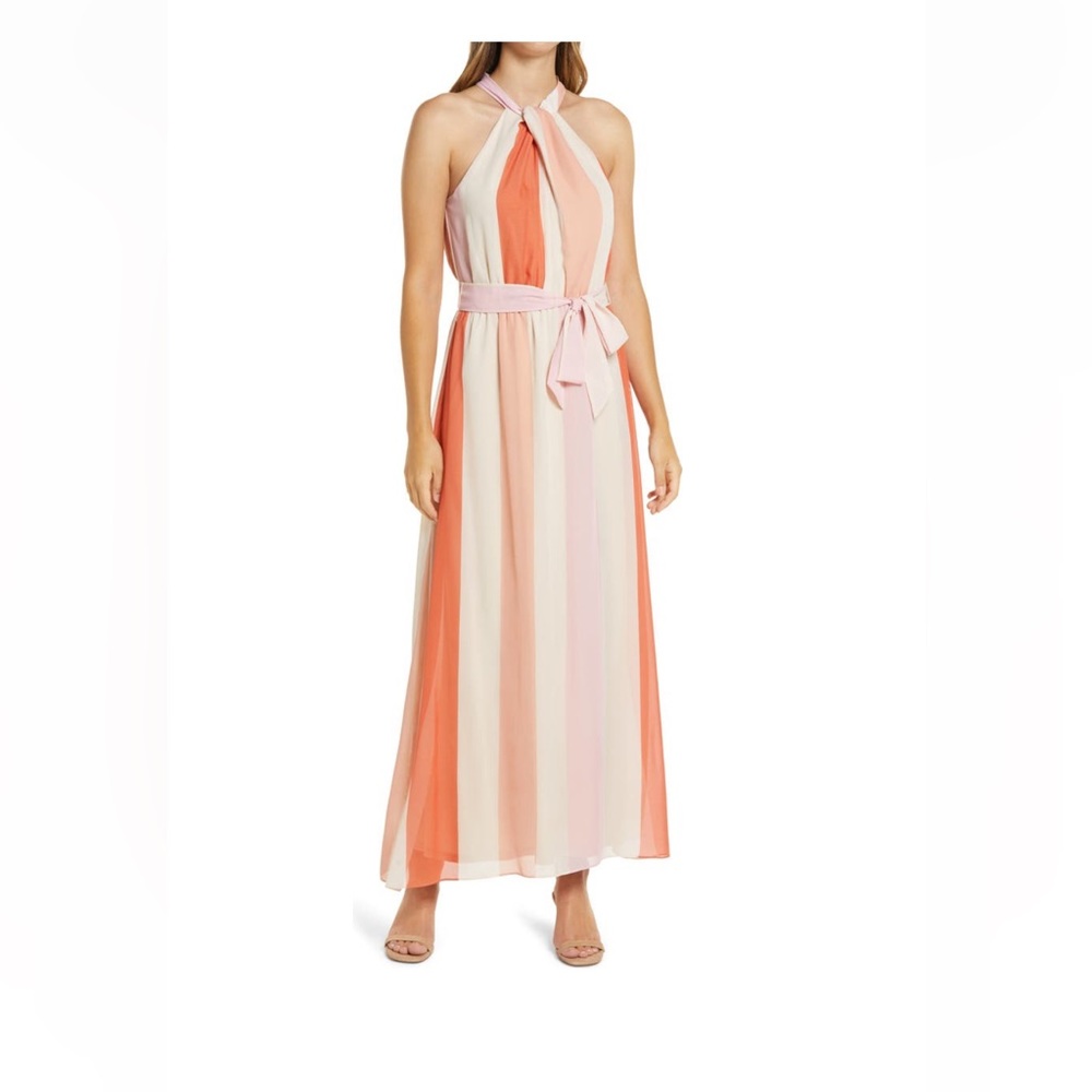 Julia Jordan Stripe Twist Maxi Halter Dress